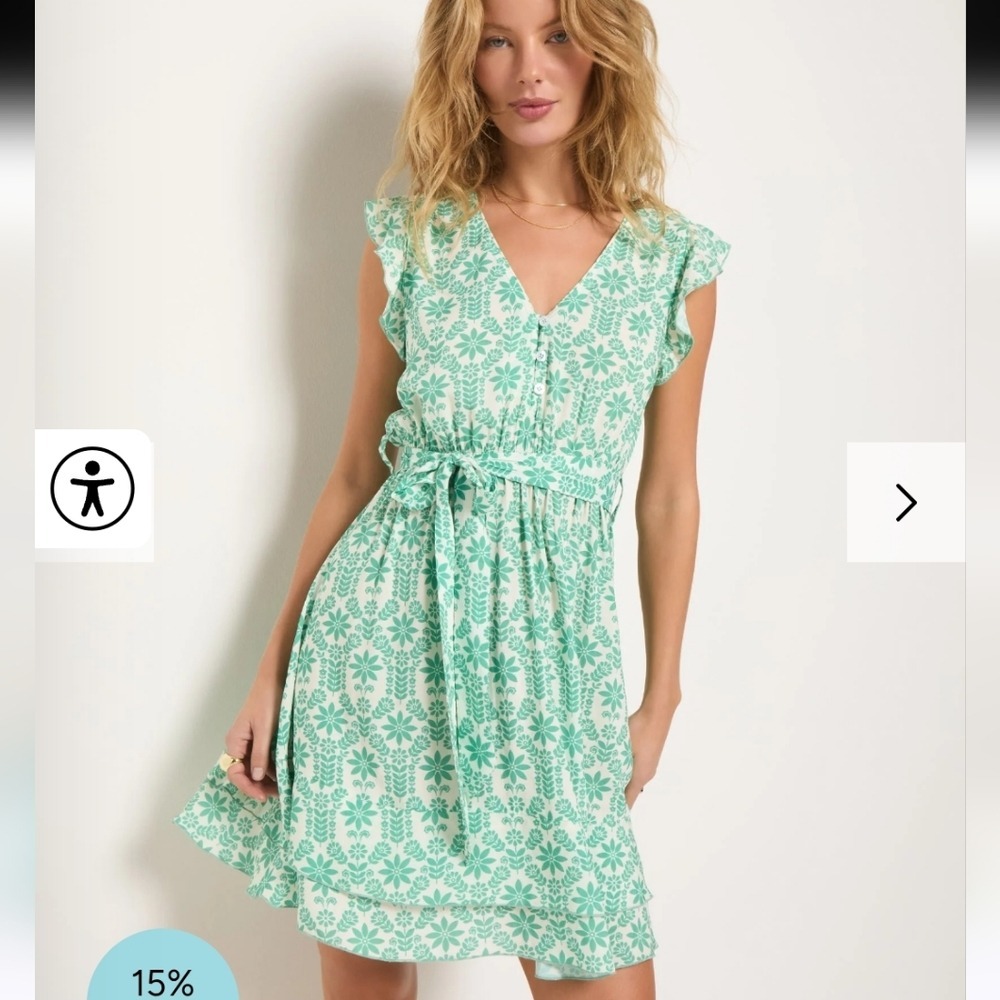 Elegant Mint Green Patterned Mini‎ Dress